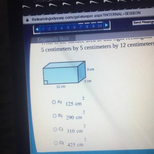 What is the surface area of this right rectangular prism with dimensions of 5 centimeters by 5 centi
