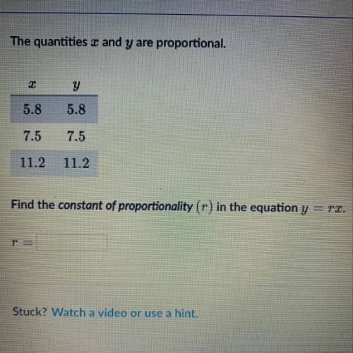The quantities x and y are proportional