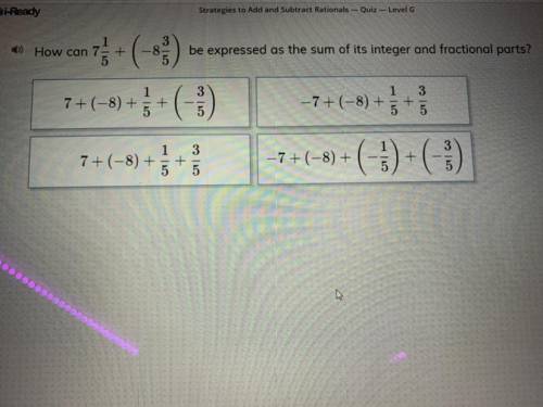 How can 7 1/5+(-8 3/5) be expressed as the sum of its integer and fractional parts