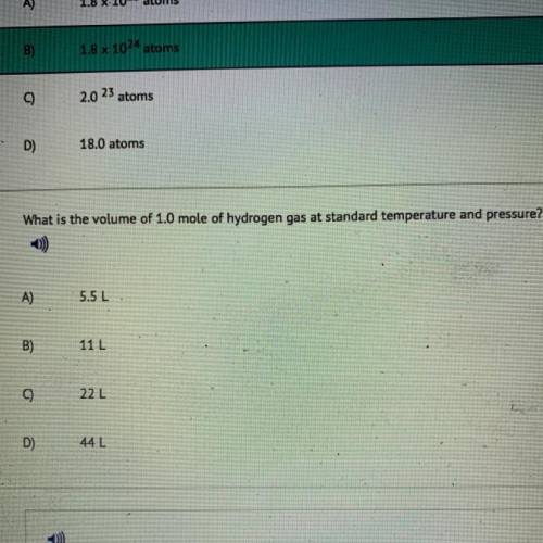 (NEED HELP HURRY) What is the volume of 1.0 mole of hydrogen gas at standard temperature and pressur