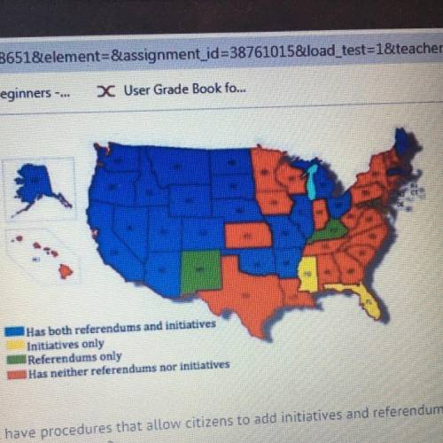 This map shows the states that have procedures that allow citizens to add initiatives and referendum