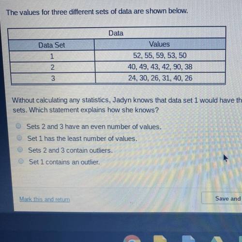 The values for three different sets of data are shown below without calculating any statistics Jaydn