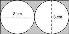 The figure shows two circles inside a rectangle. If the circles have a diameter of 3 centimeters, wh