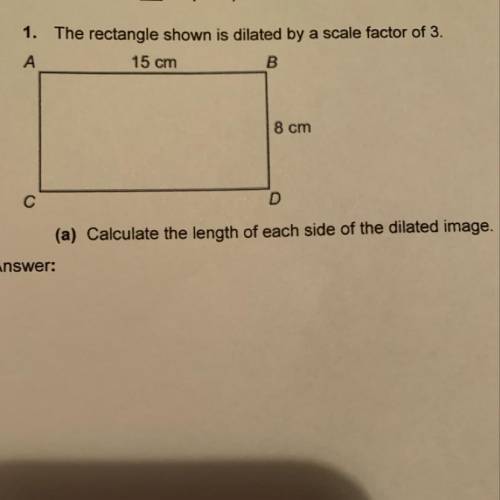 The rectangle shown is dilated by a scale factor of 3. Calculate the length of each side of the dila