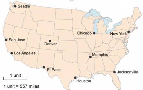 What is the approximate distance from Denver to Chicago? Use a proportional relationship to solve th