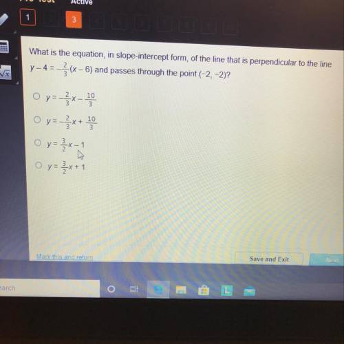 What is the equation, in slope-intercept form, of the line that is perpendicular to the line y-4= (x