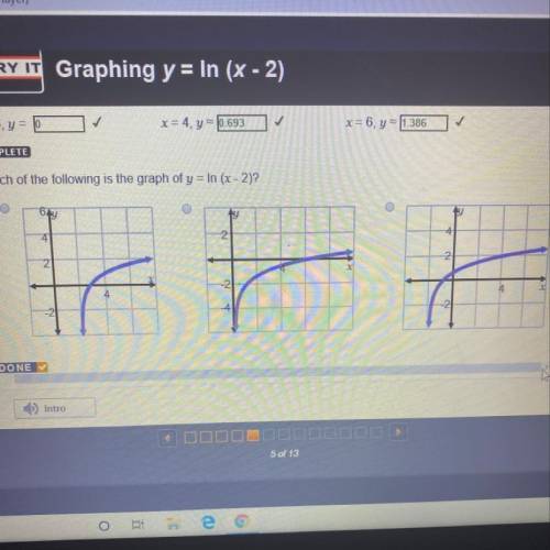 Which of the following is the graph of y = In (x - 2)?