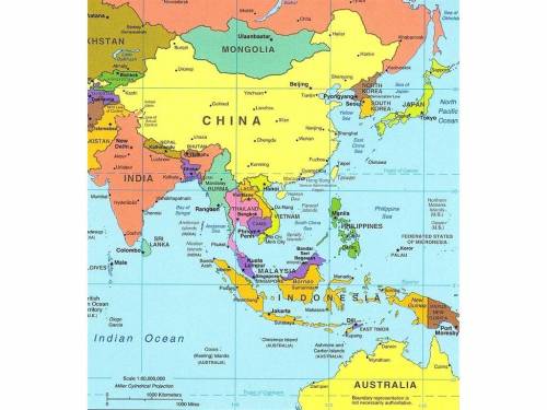 Not Including countries North and West of India, list the countries of East and Southeast Asia using