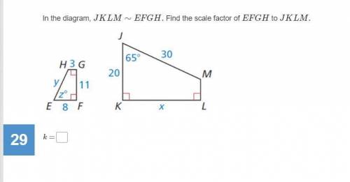 In the diagram, JKLM∼EFGH. Find the scale factor of EFGH to JKLM Please help! I Will mark brainliest