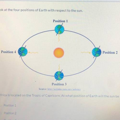 Look at the four positions of Earth with respect to the sun. Position 1 Position 4 Position 2 Positi