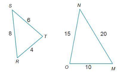 Shelly states that the triangles below are similar. Which proportion supports her statement?