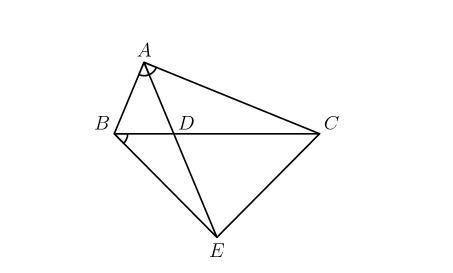 In triangle ABC, the angle bisector of < BAC meets line segment BC at D, such that AD = AB. Line