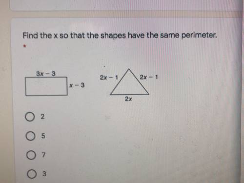 Find the x so that the shapes have the same perimeter