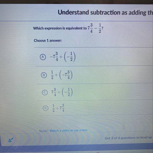 Which expression is equivalent to 7 3/4 - 1/2