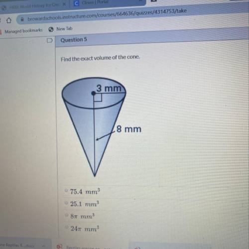 Find the exact volume of the cone