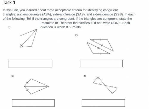 In this unit, you learned about three acceptable criteria for identifying congruent triangles: angle