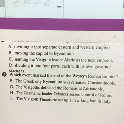 Which event marked the end of the western Roman Empire? F. G. H. I.