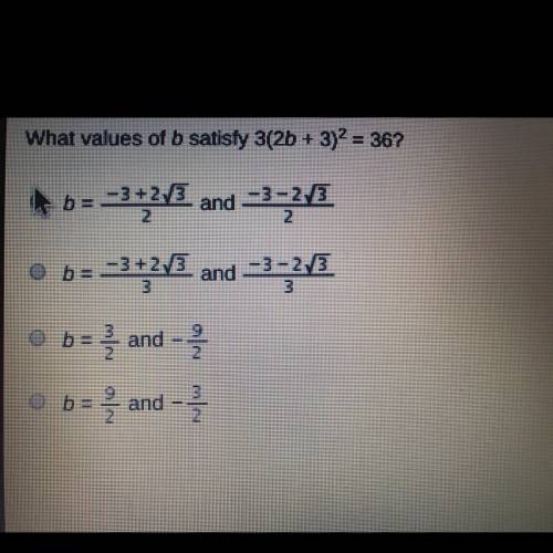 What values of b satisfy 3(2b + 3)2 = 36?