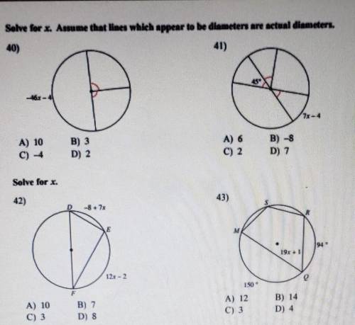 Please help solve #40-43 with work.