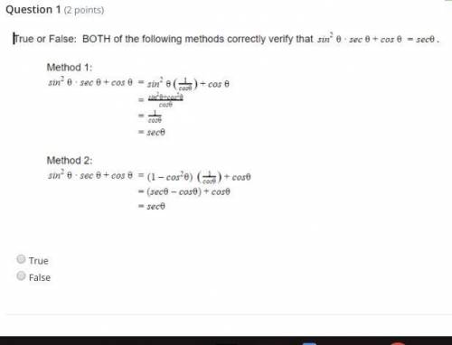 True or False: Both methods correctly verify the trig identity. Question in the screenshot