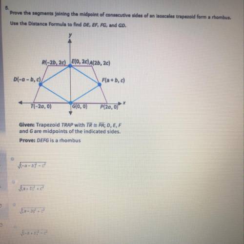 PLEASE HELP??? Prove the segments joining the midpoint of consecutive sides of an isosceles trapezoi