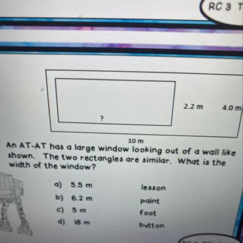 AN AT-AT has a large window looking out of a wall like shown. The two rectangles are similar what is