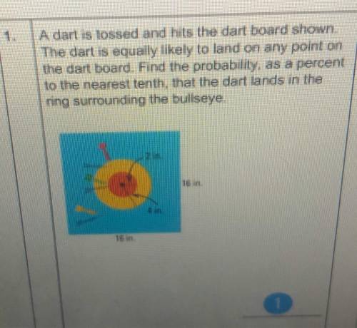 A dart is tossed and hits the dart board shown. The dart is equally likely to land on any point on t