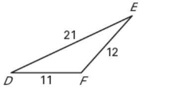 List the angles in order from smallest to largest. A) ∠E < ∠D < ∠F  B) ∠D < ∠E < ∠F  C)