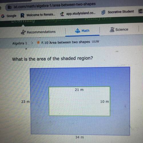 What is the area of the shaded region? 21 m 23 m 10 m 34 m