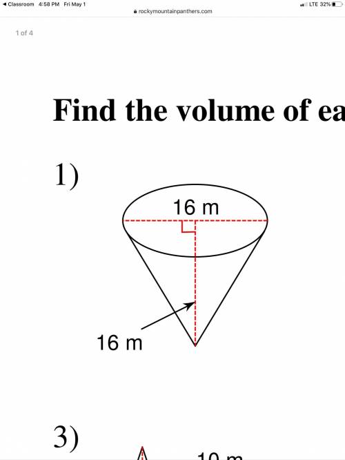 HELPPPP Can someone help me with this math it’s to find the volume of a cone Plz show step by step s