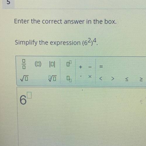 Simplify the expression. (6^2)^4
