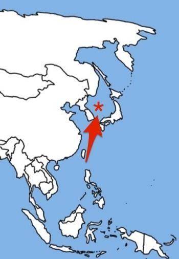 What body of water is represented by the red star on the map?  Coral Sea Sea of Japan East China Sea