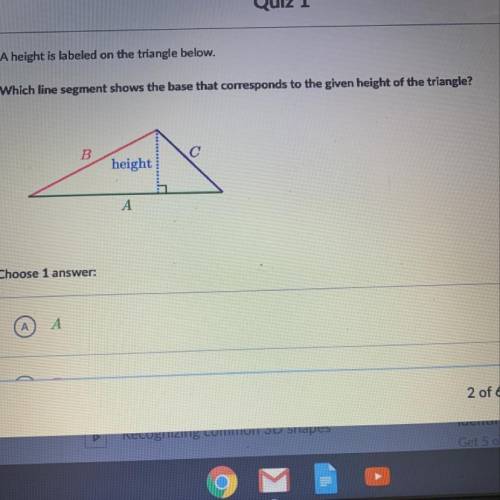 Which line segment shows the base that corresponds to with a height