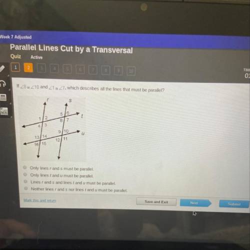 If 28210 and 21 & 27, which describes all the lines that must be parallel? 56 8/7 9/10 13/14 16/