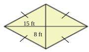 Find the area of the rhombus. Each indicated distance is half the length of its respective diagonal