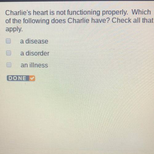 Charlie's heart is not functioning properly. Which of the following does Charlie have? Check all tha