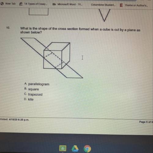 What is the shape of the cross section formed when a cube is cut by a plane as shown below?
