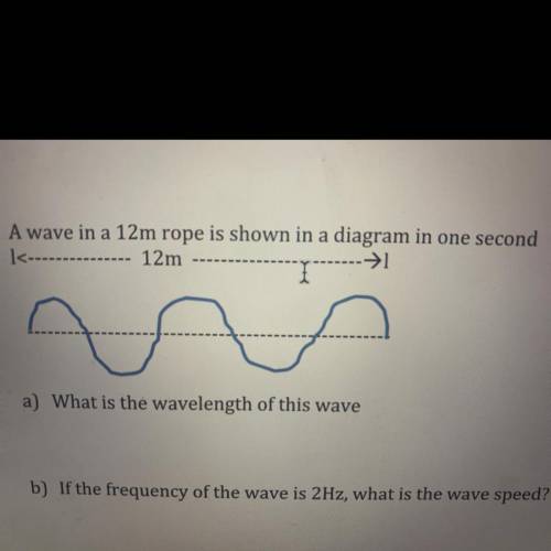 3. A wave in a 12m rope is shown in a diagram in one second l<--------------- 12m a) What is the