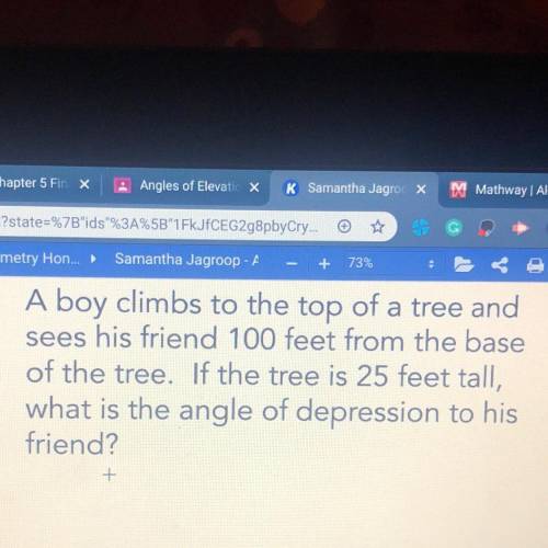 If the tree is 25 feet tall , what is the angle of depression to his friend
