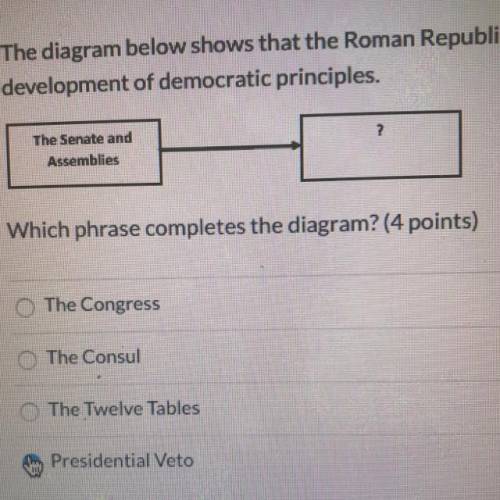 The diagram below shows that the Roman Republic contributed to the development of democratic princip