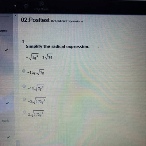 10 points, posttest 3.  simplify the radical expression.