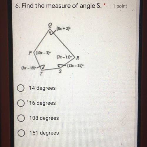 Find the measure of Angle S