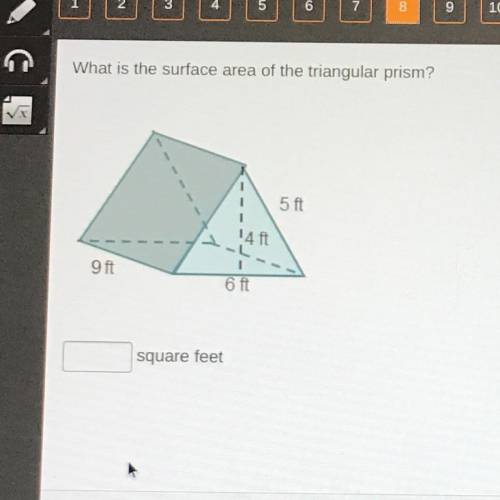 What is the surface area of the triangular prism? square feet ___