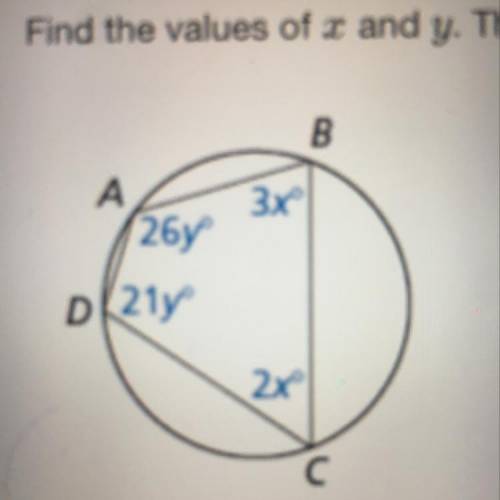 Exercise 19 Find the values of x and y. Then find the measures of the interior angles of the polygon