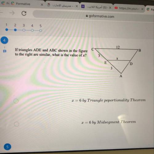 If triangles ADE and ABC Shown in the figure to the right are similar what is the value of x