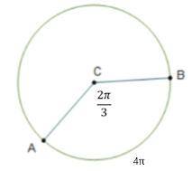 Consider circle C with angle ACB measuring 2π/3 radians. If minor arc AB measures 4π inches, what is