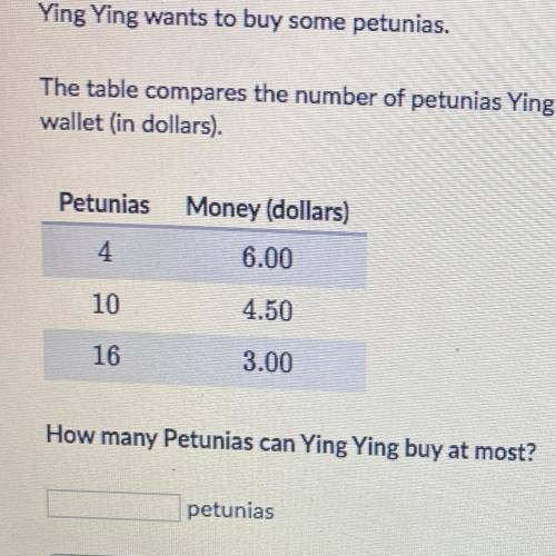 Ying Ying wants to buy some petunias. The table compares the number of petunias Ying Ying could buy