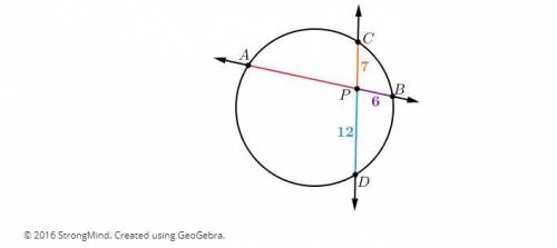 Examine the diagram, where AB←→ is secant to the circle at points A and B, and CD←→ is secant to the