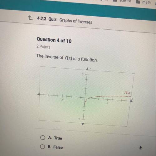 The inverse of Fx) is a function. A. True B. False