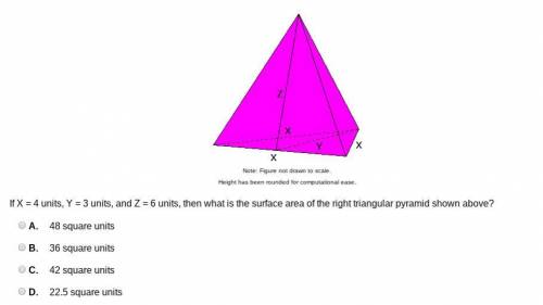 If X = 4 units, Y = 3 units, and Z = 6 units, then what is the surface area of the right triangular